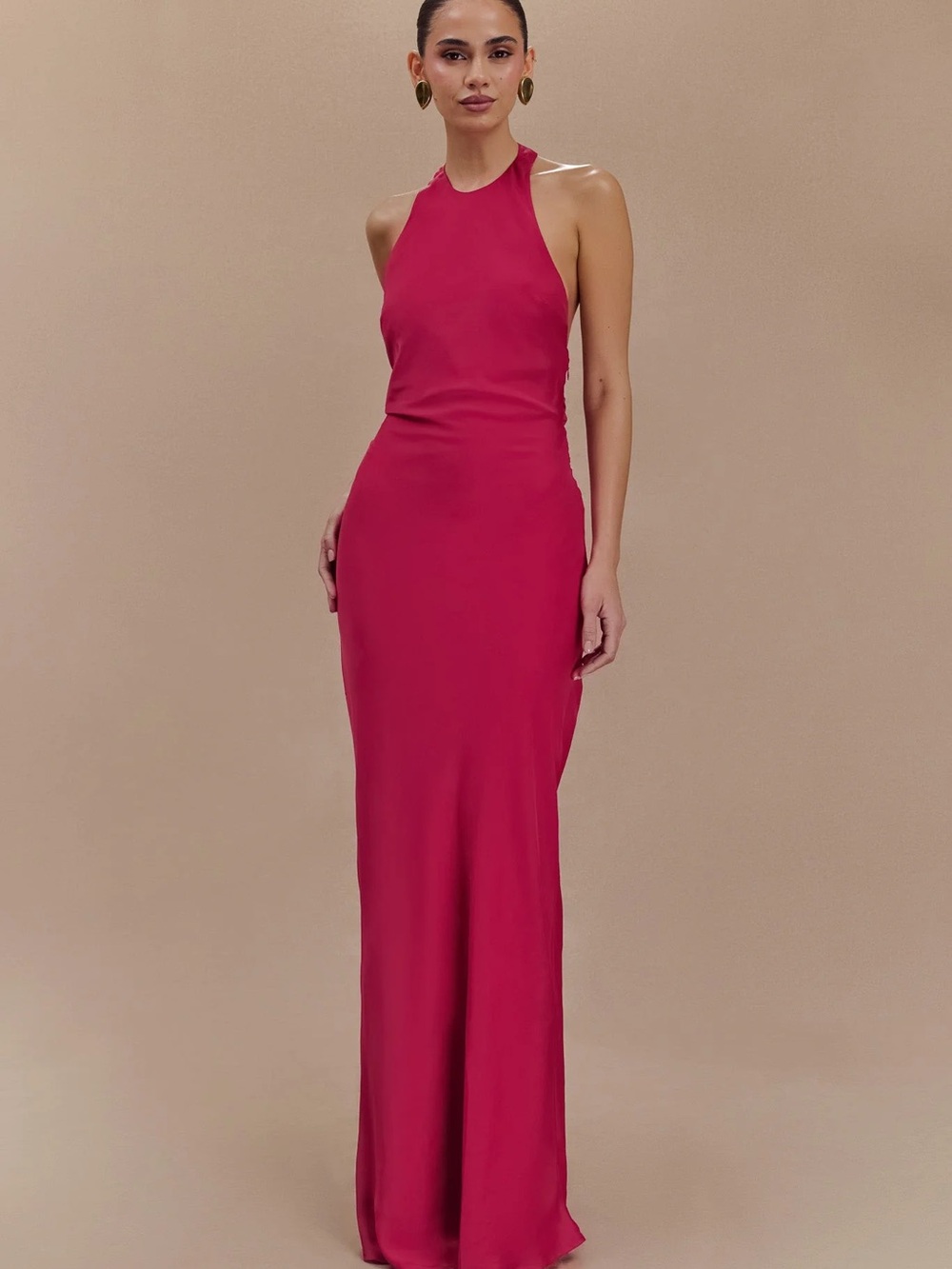 Never Worn- Meshki Rinna Satin Halter Maxi Dress - Pink Cherry - Picture 3 of 7